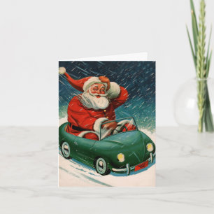 Cartes Pour Fêtes Annuelles Noël vintage, Père Noël dans une voiture Merci