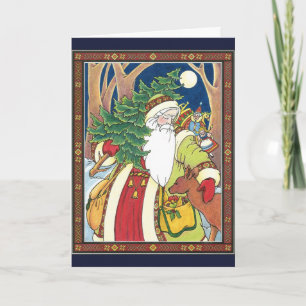 Cartes Pour Fêtes Annuelles Noël vintage, Père Noël en Forêt