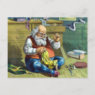 Cartes Pour Fêtes Annuelles Noël Vintage, Père Noël Fabriquant Des Poupées De 