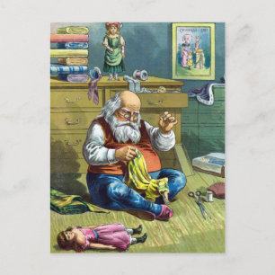 Cartes Pour Fêtes Annuelles Noël Vintage, Père Noël Fabriquant Des Poupées De 