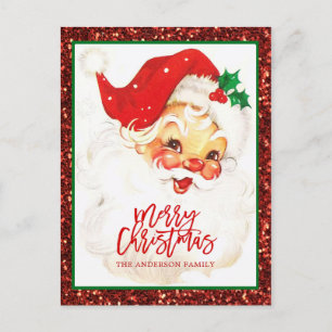 Cartes Pour Fêtes Annuelles Noël vintage Père Noël Rouge Vert Parties scintill