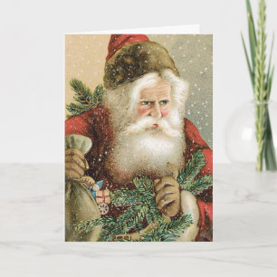 Cartes Pour Fêtes Annuelles Noël vintage, Père Noël victorien avec Pine