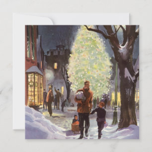 Cartes Pour Fêtes Annuelles Noël vintage, Père Shopping avec les enfants