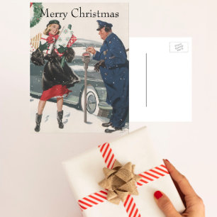 Cartes Pour Fêtes Annuelles Noël Vintage, Shopping Présente Policeman