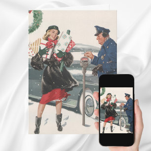 Cartes Pour Fêtes Annuelles Noël Vintage, Shopping Présente Policeman