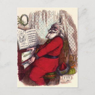 Cartes Pour Fêtes Annuelles Noël vintage, Thomas Nast Père Noël au piano