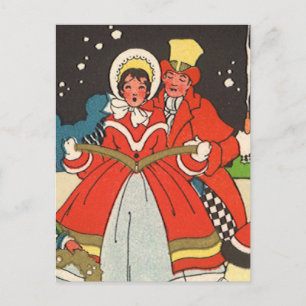 Cartes Pour Fêtes Annuelles Noël vintage, une famille chantant des chants de N