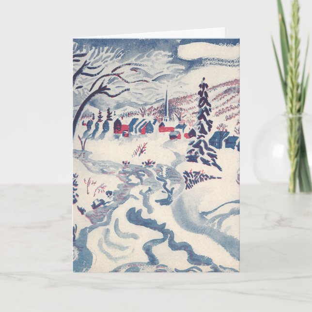 Cartes Pour Fêtes Annuelles Noël Vintage, Village d'hiver Neige (Devant)
