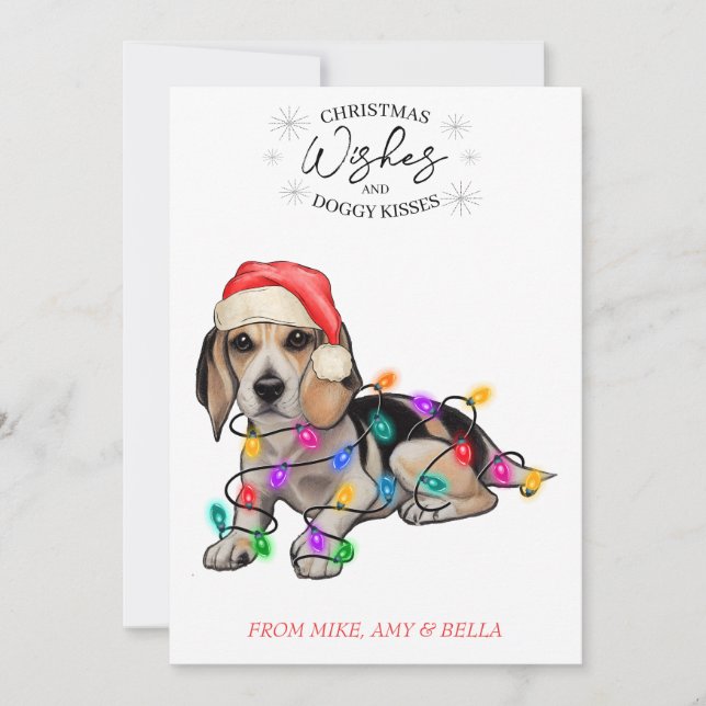 Cartes Pour Fêtes Annuelles Noël Voeux Chien Chiot Baisers Joli Animal Personn (Devant)