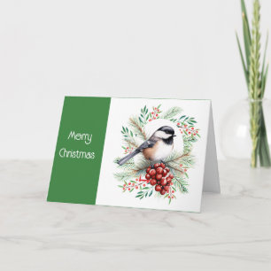 Cartes Pour Fêtes Annuelles Noël Voeux d'aquarelle Chickadee Bird