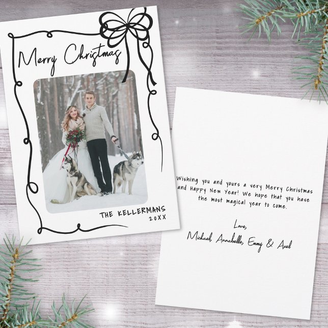Cartes Pour Fêtes Annuelles Noël Whimsical Main Draw (Hand Drawn Bow Whimsical Christmas Holiday Card )
