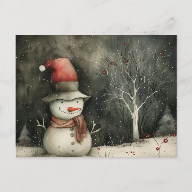 Cartes Pour Fêtes Annuelles Noël Whimsman Snowman rouge noir (Devant)