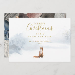 Cartes Pour Fêtes Annuelles Noël Winter Fox Elegant Gold Script Photo