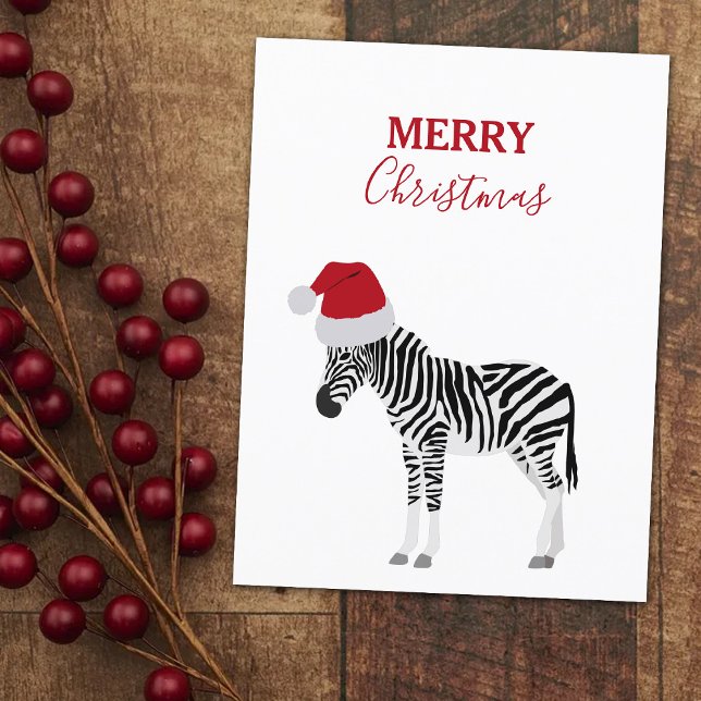 Cartes Pour Fêtes Annuelles Noël Zebra Funny Animal avec Santa Hat (Créateur téléchargé)