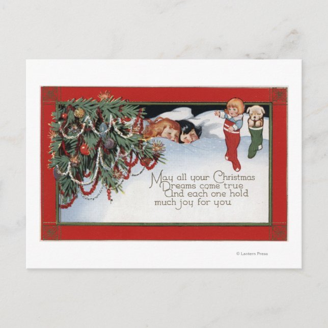 Cartes Pour Fêtes Annuelles NoëlEnfants dormeurs et un poème (Devant)