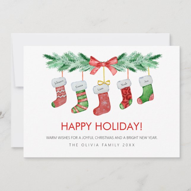 Cartes Pour Fêtes Annuelles Noëls de Noël 5 Noms de famille heureux (Devant)