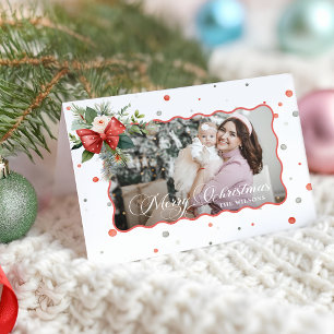 Cartes Pour Fêtes Annuelles Nœud Coquette Joyeux Noël, Cadre Ruban 1 Photo
