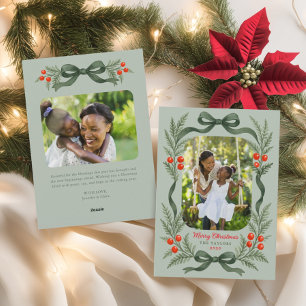 Cartes Pour Fêtes Annuelles Nœud de verdure à l'aquarelle Joyeux Noël Photo