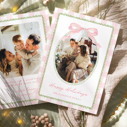 Cartes Pour Fêtes Annuelles Nœud Fantaisiste Rose et Vert Prépa
