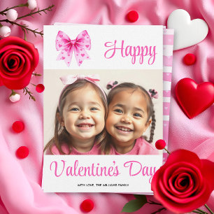 Cartes Pour Fêtes Annuelles Nœud rose coquet et cœurs photo de la Saint-Valent