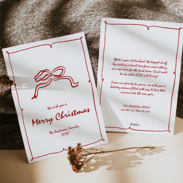 Cartes Pour Fêtes Annuelles Noeud rouge Noël moderne (Créateur téléchargé)