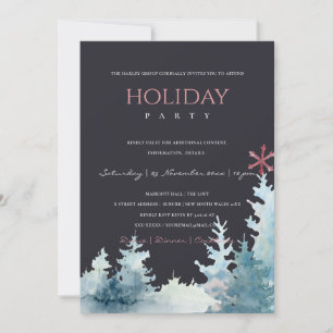 CARTES POUR FÊTES ANNUELLES NOIR AQUA PINE TREE SNOWING FOREST CHRISTMAS PARTI