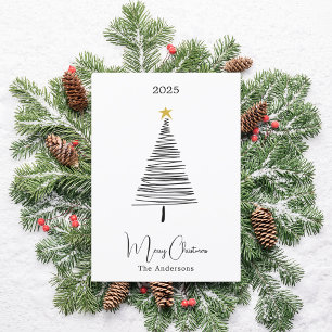 Cartes Pour Fêtes Annuelles Noir blanc arbre simple boho Noël