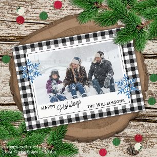 Cartes Pour Fêtes Annuelles Noir Blanc Boeuf à bison Plaid & Flèches de neige