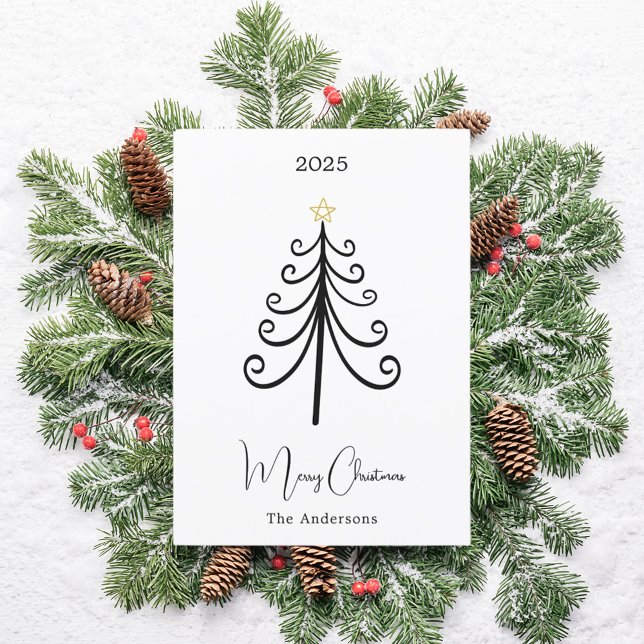 Cartes Pour Fêtes Annuelles Noir blanc boho arbre simple moderne Noël (Créateur téléchargé)