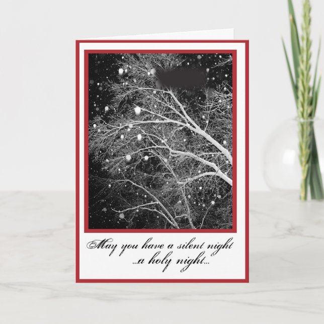 Cartes Pour Fêtes Annuelles Noir & Blanc Noël Religieux Soirée Silencieuse... (Devant)