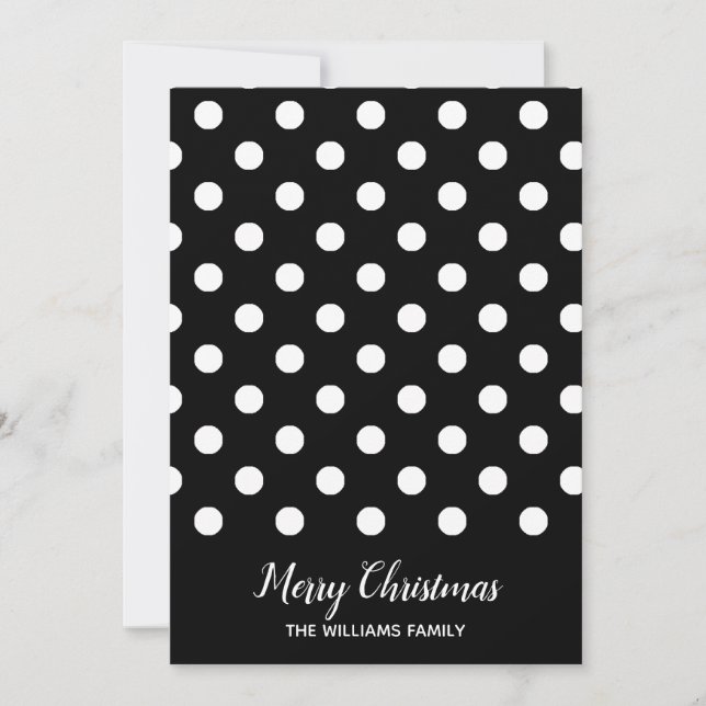 Cartes Pour Fêtes Annuelles Noir Blanc Polka Dot Noir Joyeux Noël (Devant)