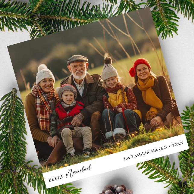 Cartes Pour Fêtes Annuelles Noir blanc Script Feliz Navidad Christmas Photo (Créateur téléchargé)