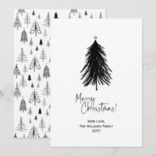 Cartes Pour Fêtes Annuelles Noir Blanc Simple Joyeux Arbre de Noël