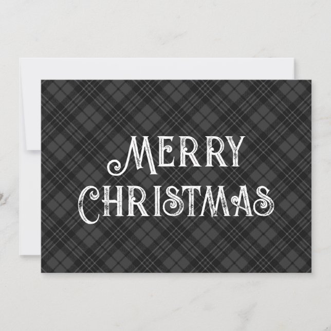 Cartes Pour Fêtes Annuelles Noir blanc tartan plaid hiver Noël motif (Devant)