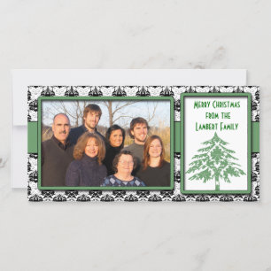 Cartes Pour Fêtes Annuelles Noir et blanc Damas GreenTree Joyeux Noël