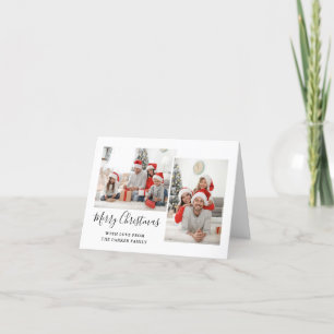 Cartes Pour Fêtes Annuelles Noir et blanc Script Deux photos Joyeux Noël