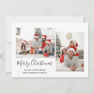 Cartes Pour Fêtes Annuelles Noir et blanc Script Trois photos Joyeux Noël