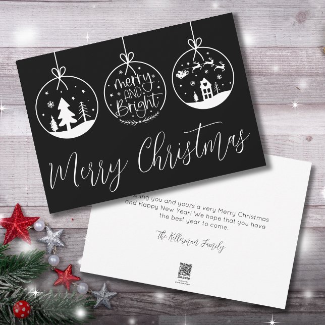 Cartes Pour Fêtes Annuelles Noir Et Blanc Simple Joyeux Noël (Black And White Simple Merry Christmas Holiday Card)