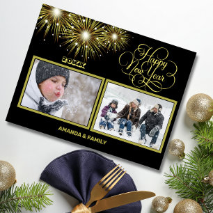Cartes Pour Fêtes Annuelles Noir et or Script Bonne année