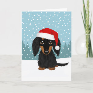 Cartes Pour Fêtes Annuelles Noir et Tan LonghEI Dachshund Chien Noël