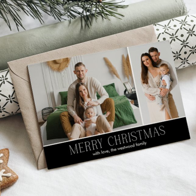 Cartes Pour Fêtes Annuelles NOIR Joyeux Noël Élégant 2 Message photo (Créateur téléchargé)