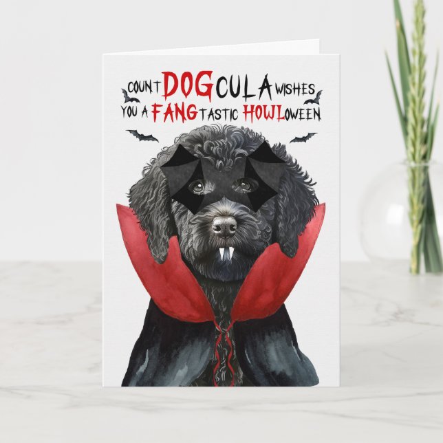 Cartes Pour Fêtes Annuelles Noir Labradoodle Drôle nombre DOGcula Halloween (Devant)