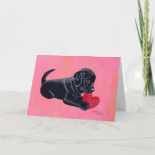 Cartes Pour Fêtes Annuelles Noir Labrador Chiot et Coeur
