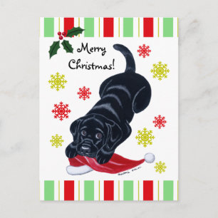 Cartes Pour Fêtes Annuelles Noir Labrador Chiot et Santa Hat Noël