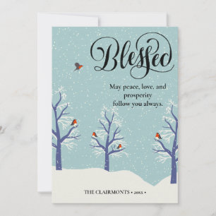 Cartes Pour Fêtes Annuelles Noir moderne Élégant Script BLEESESED Cardinal Bir