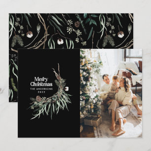 Cartes Pour Fêtes Annuelles Noir moderne élégante aquarelle botanique rustique