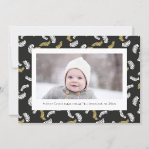 Cartes Pour Fêtes Annuelles Noir moderne Pine d'or Mistletoe Noël