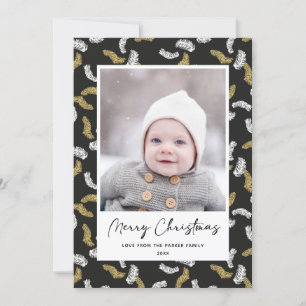 Cartes Pour Fêtes Annuelles Noir moderne Pine d'or Mistletoe Noël