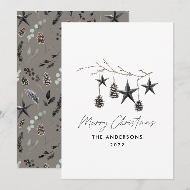 Cartes Pour Fêtes Annuelles Noir moderne scandi élégant script Noël Vacances (Devant / Derrière)