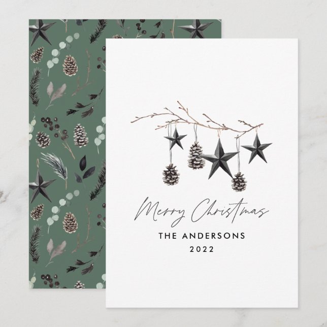 Cartes Pour Fêtes Annuelles Noir moderne scandi élégant script Noël Vacances (Devant / Derrière)